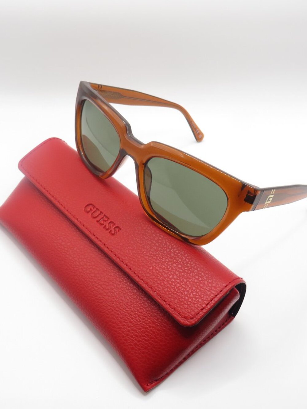 Guess New GU00206 48N Shiny Transparent Brown/Green Square Sunglasses